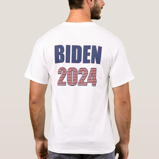 Camiseta Tipografía de estrellas y rayas Biden 2024 (Reverso)