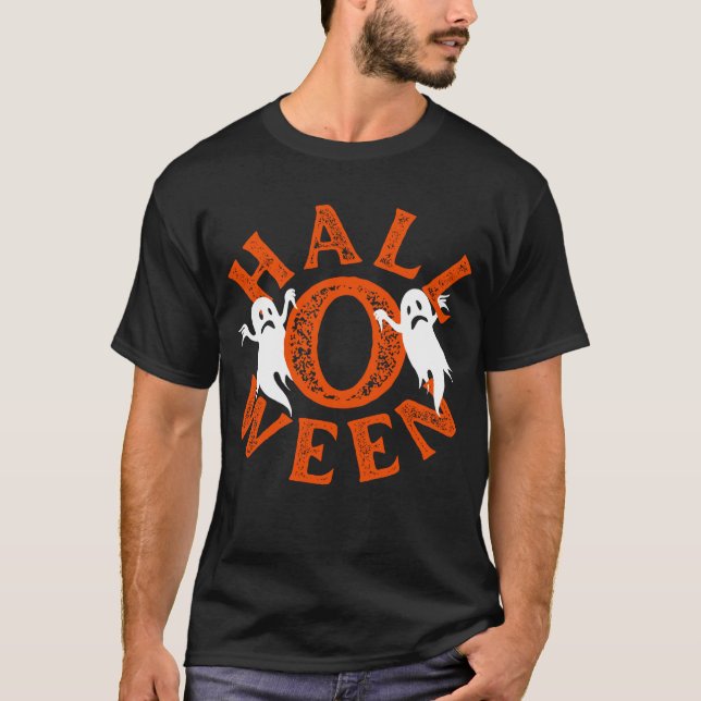 Camiseta Tipografía de fantasmas naranjas de Halloween (Anverso)