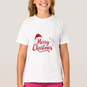 Camiseta Tipografía de Feliz Navidad con sombrero de Santa