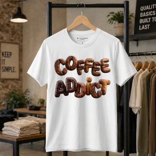 Camiseta Tipografía de grano de café tostado 3D adicto al c