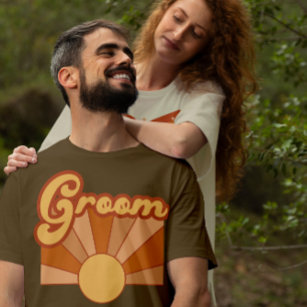 Camiseta Tipografía de Groom Retro Boda de verano del Sol