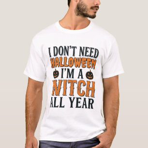 Camiseta Tipografía de Halloween de Bruja Divertida Todo el