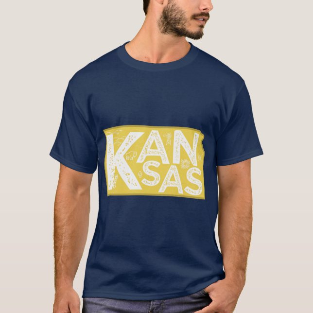 Camiseta Tipografía de mapa de Kansas Gold (Anverso)