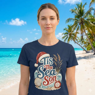 Camiseta Tipografía de Navidad Costera Es la Temporada Mari