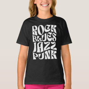 Camiseta Tipografía de Rock, Blues, Jazz, Punk