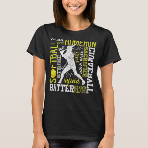 Camiseta Tipografía de sóftbol palabra bateador lanzador re
