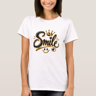Camiseta Tipografía de sonrisa dorada de lujo con corona