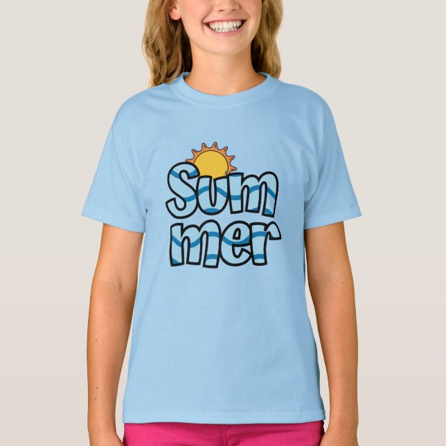 Camiseta Tipografía de verano ondulado tropical (Anverso)