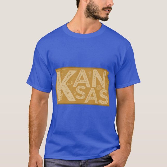 Camiseta Tipografía del mapa de Kansas marrón (Anverso)