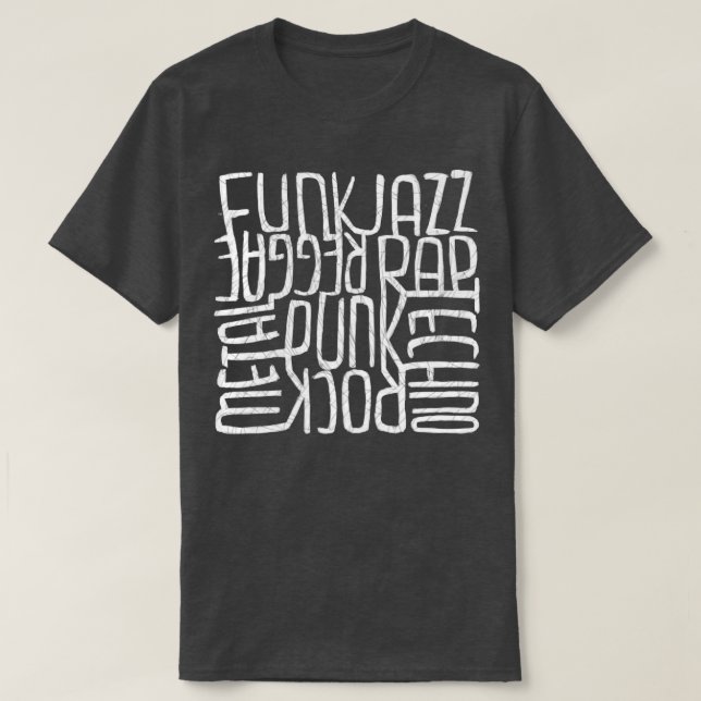Camiseta Tipografía ecléctica de género musical (Diseño del anverso)