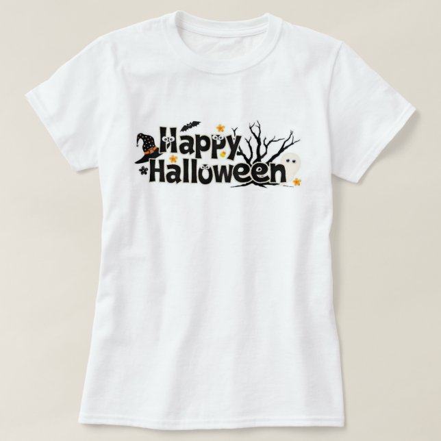 Camiseta Tipografía feliz de Halloween (Diseño del anverso)