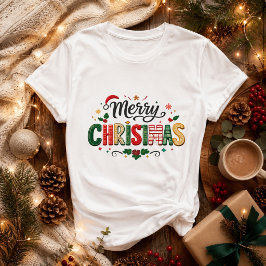 Camiseta Tipografía festiva de Feliz Navidad