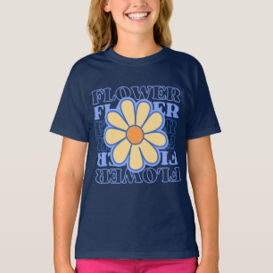 Camiseta tipografía floral azul retro amante de las flores