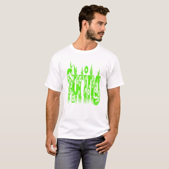 Camiseta Tipografía floral verde de primavera (Anverso completo)