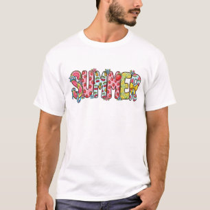 Camiseta Tipografía Gráfica de Frutas Coloridas de Verano D