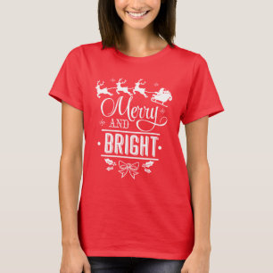 Camiseta Tipografía "Merry and Bright" de Navidades elegant