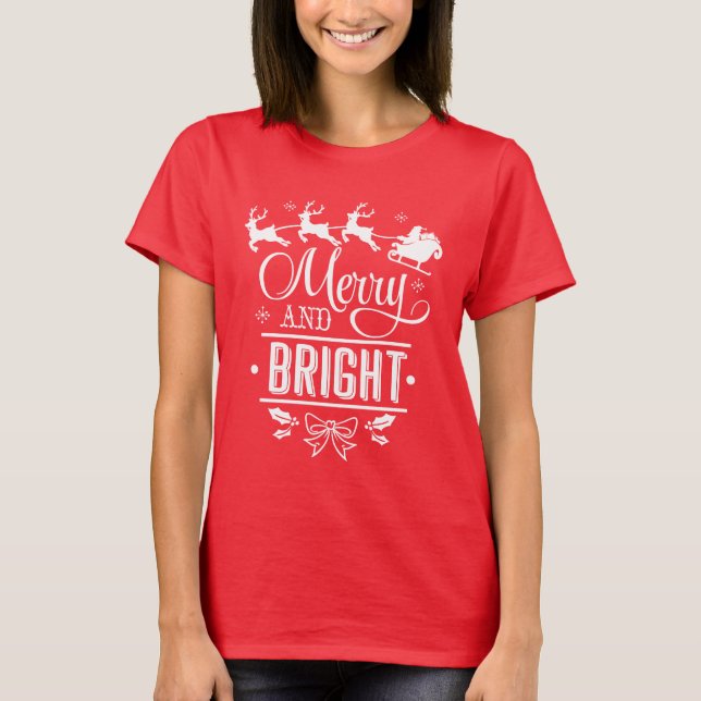 Camiseta Tipografía "Merry and Bright" de Navidades elegant (Anverso)