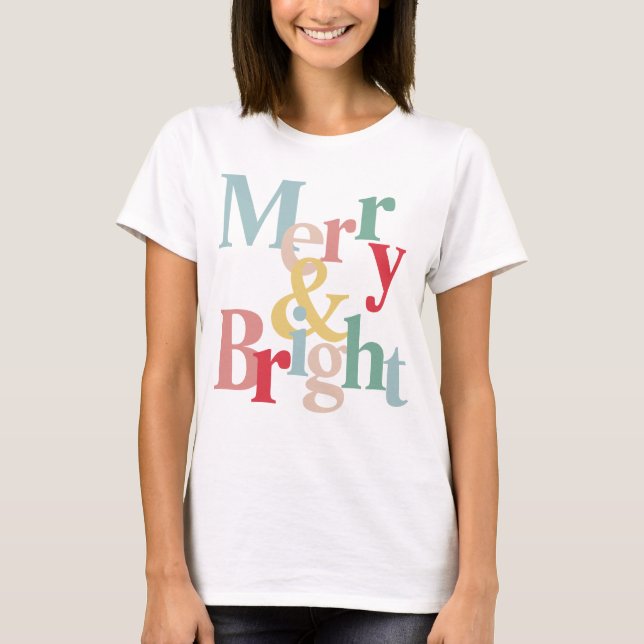 Camiseta Tipografía moderna Merry y brillante (Anverso)