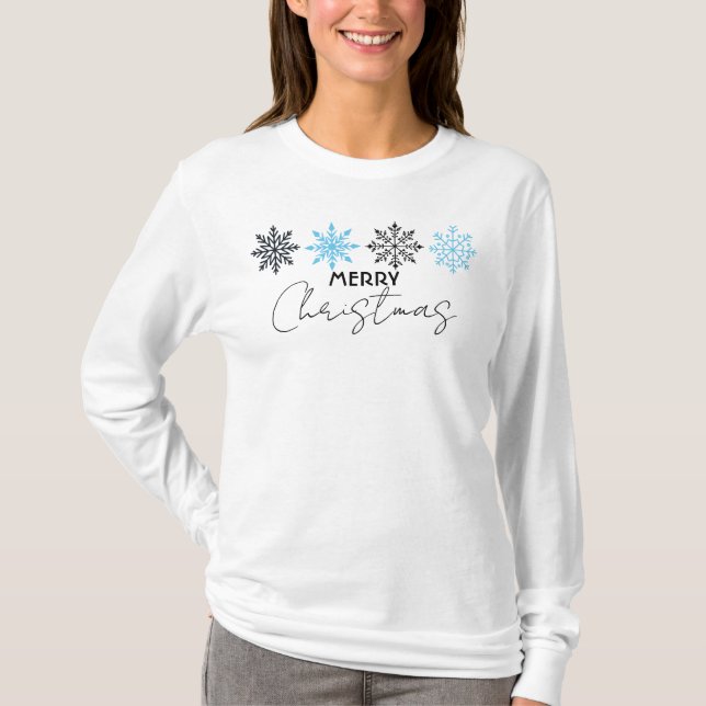 Camiseta Tipografía navideña, copos de nieve, simple (Anverso)