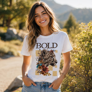 Camiseta Tipografía Negrita de Leopardo Floral