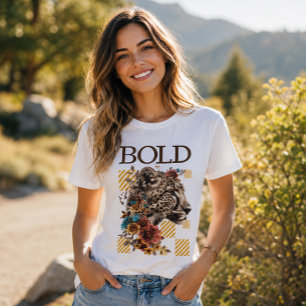 Camiseta Tipografía Negrita Floral Leopardo