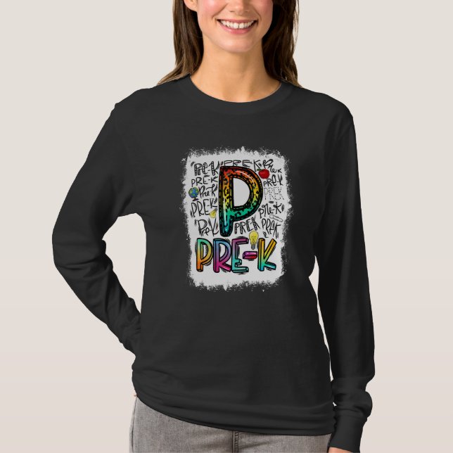 Camiseta Típografía preescolar blanqueada Profesora de pree (Anverso)