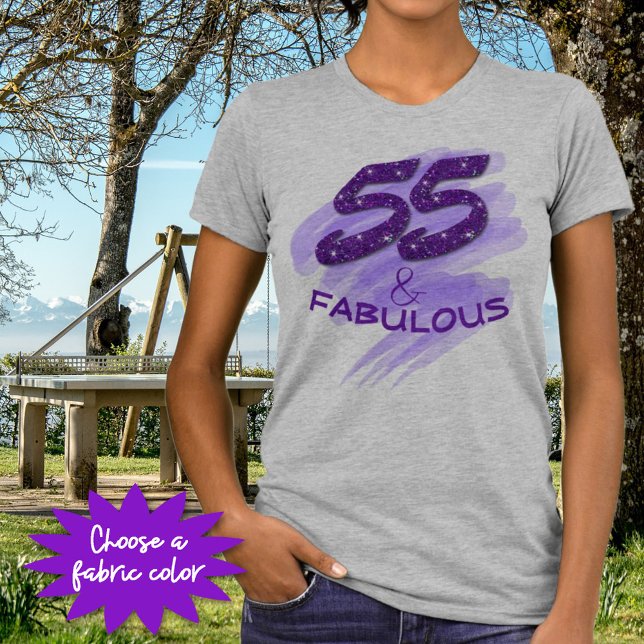 Camiseta Tipografía Purpurina púrpura 55 y cumpleaños FABUL (Here's a fun tee shirt design for a birthday gift or for yourself. )