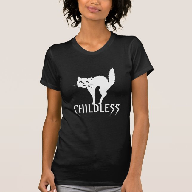 Camiseta Tipografía sin hijos gato gracioso negro blanco (Anverso)