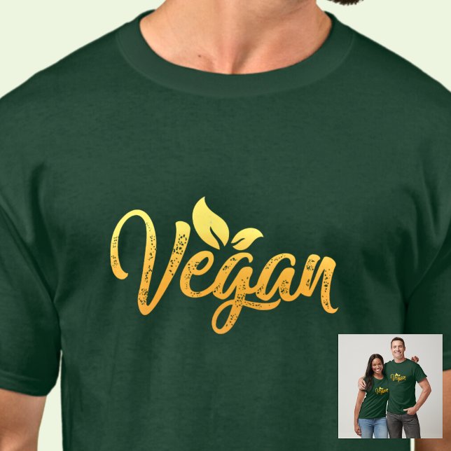 Camiseta Tipografía vegan Word Yellow Gold sobre el verde (Subido por el creador)
