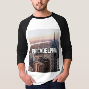 Camiseta Tipografía Vista Aérea del Horizonte de Filadelfia