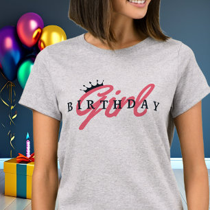 Camiseta Tipografía y Corona de Cumpleaños, Simple, Moderna
