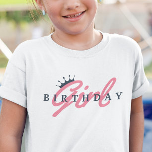 Camiseta Tipografía y corona de cumpleaños, Simple, Rosa