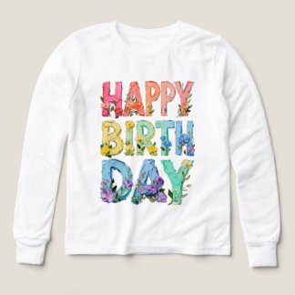 Camiseta tipográfica de Feliz Cumpleaños Floral |