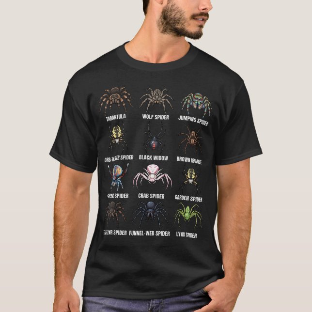 Camiseta Tipos de Arañas Gráfico de Especies Científicas (Anverso)