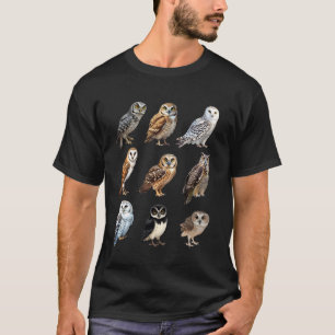 Camiseta Tipos de búhos Ornitología Identificación de espec
