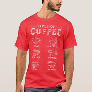 Camiseta Tipos de Café Barista Café Café Tazones de café Lo