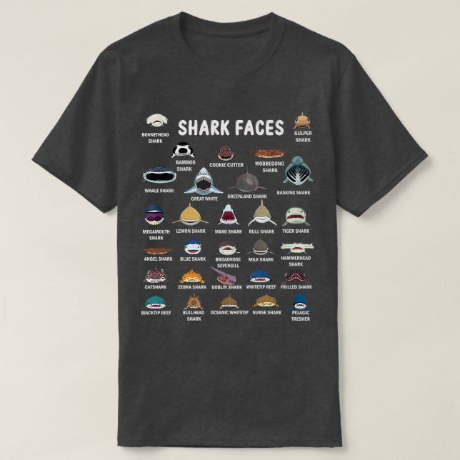 Camiseta Tipos de caras de tiburón (Diseño del anverso)