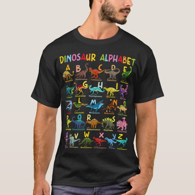Camiseta Tipos De Dinosaurios Alfabeto A-Z Abc Dino Identif (Anverso)