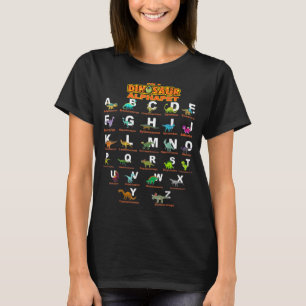 Camiseta Tipos de Dinosaurios Alphabet A Z ABC Dino Identif