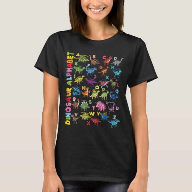 Camiseta Tipos De Dinosaurios Alphabet A-z Abc Dino Identif (Anverso)
