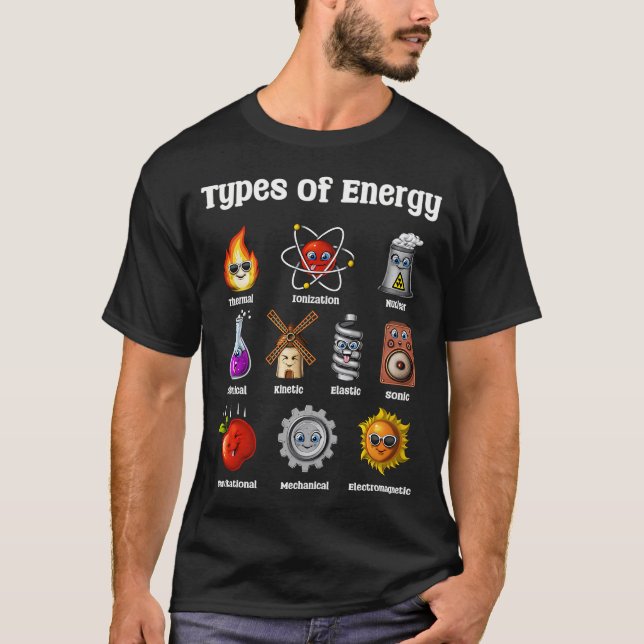 Camiseta Tipos de energía en física (Anverso)