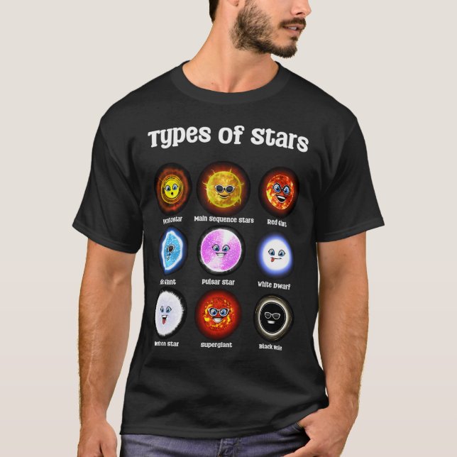 Camiseta Tipos de estrellas de astronomía (Anverso)