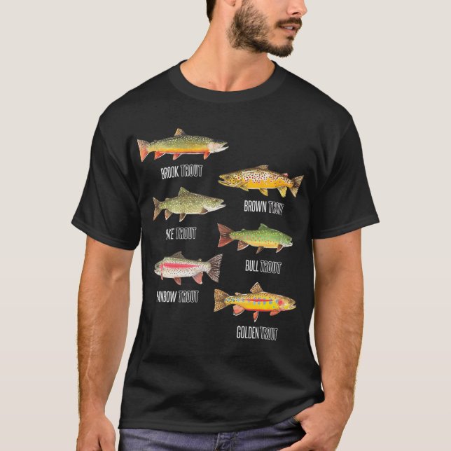 Camiseta Tipos de pesca de especies de trucha (Anverso)