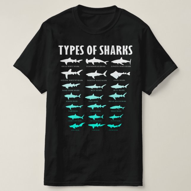 Camiseta tipos de tiburones (Diseño del anverso)