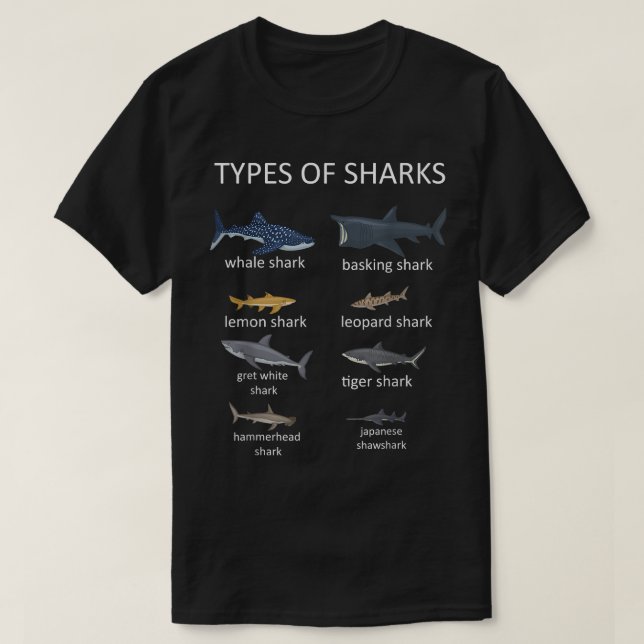 Camiseta Tipos De Tiburones (Diseño del anverso)