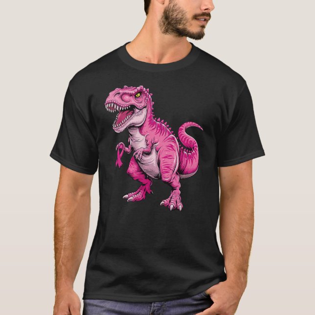 Camiseta Tira de Cáncer de Seno de Dinosaurio Rosa para K (Anverso)