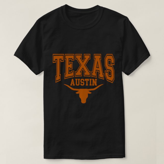 Camiseta Tira de fuentes de Texas TX estadounidense Longhor (Diseño del anverso)