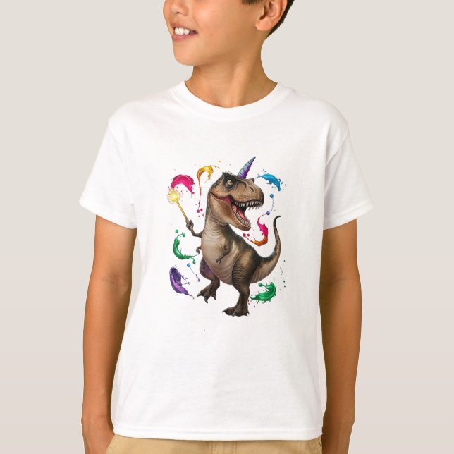 Camiseta Tirannosauro Rex dinosaurio con cuerno de unicorni (Anverso)
