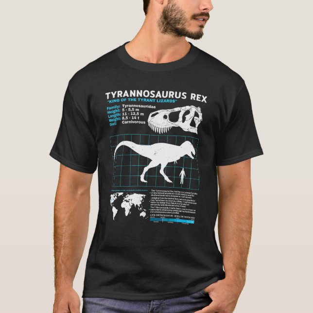 Camiseta Tirannosauro Rex Ficha de datos de dinosaurio (Anverso)