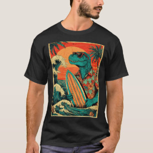 Camiseta Tirannosaurus Retro Surfista Verano Hawaiano Dinos